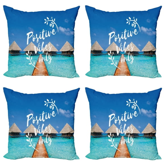 Ambesonne Saying Throw Pillow Cover 4 Pack, Positive Vibes Only Message, 16", Multicolor