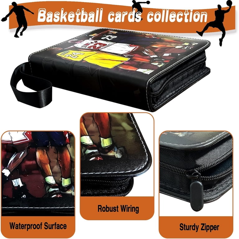 basketball trading card binder 900 Pockets PU Leather Card Album with 50 Removable Sleeves, Waterproof Sports Card Holder for Baseball, Football, Basketball Cards, Gift for Collectors Boys and Girls Reinforced 3 D Basketball Card Binder, Trading Card