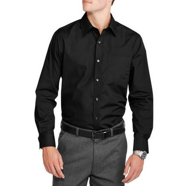Men's Slim Fit Long Sleeve Solid Poplin Dress Shirt - Walmart.com