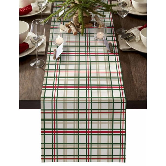 nqOlkjepod Green Red Plaid Christmas Table Runner 60 Inches Long Farmhouse Dress Scarves, Xmas Checkered Buffalo Dining Tablerunner for Coffee Table/Kitchen Island/Party Décor, 13" x 60"