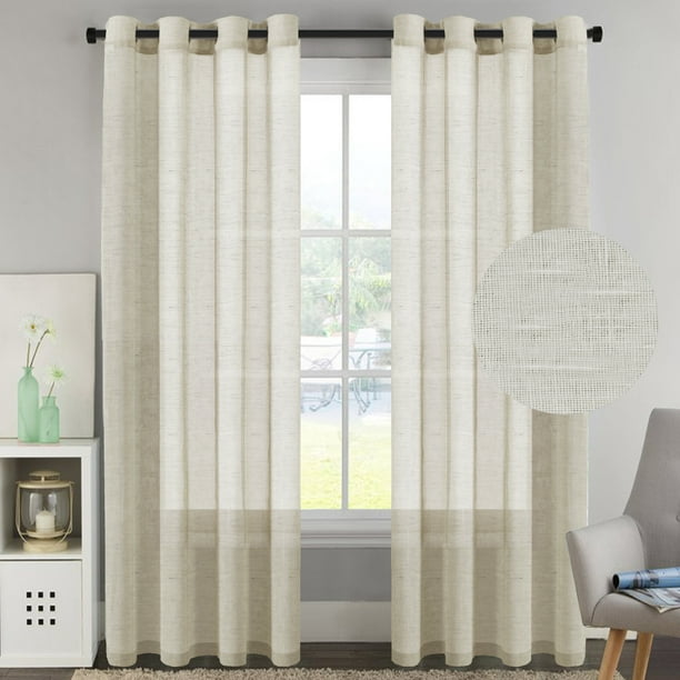 H Versailtex 52 Inch Width By 96 Length Linen And Poly Curtain Sheers For Living Room Nickel Grommet Top Window Panels Set Of 2 Natural Com Inch Length Linen And Poly Curtain, 96 Inch Grommet Top Curtains