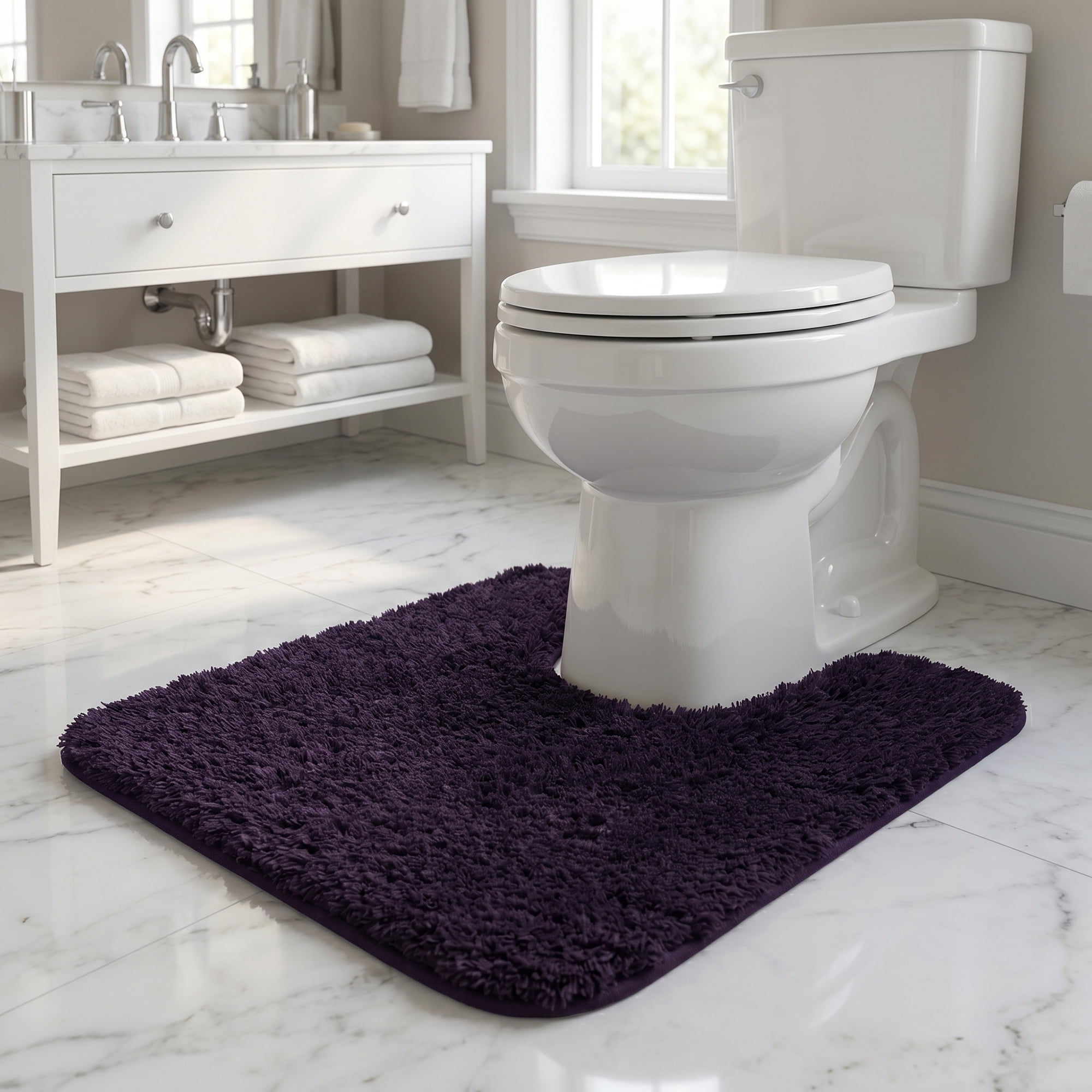 Unique Bargains U-Shaped Absorbent Non Slip Washable Plush Bath Mat Dark Purple 20" x 20"