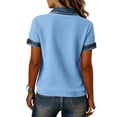 thumbnail image 5 of WULMLEO Shirts for Women Trendy Short Sleeve Button Up Collared Tops with Denim Collar Knit Patchwork Polo Shirts Blue L, 5 of 8