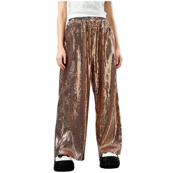 FAIWAD Boys Girls Sequin Pants Elastic High Waisted Wide Leg Pants Sparkly Dance Party Trousers Clubwear