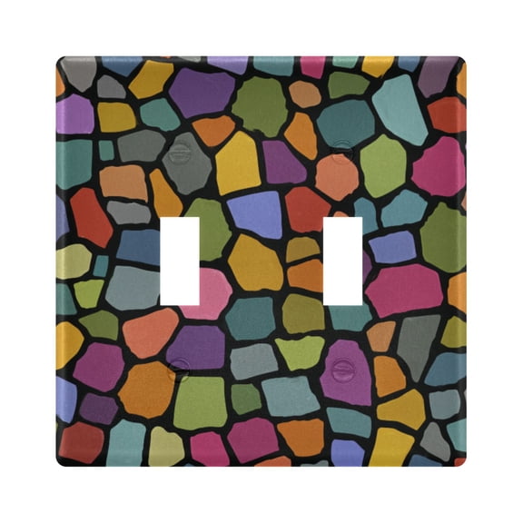 Colorful Mosaic Pattern Light Switch Cover Electrical Outlet Cover Replaceable Wall Plates 2-Gang