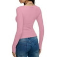 thumbnail image 6 of larppty Women's Scoop Neck Long Sleeve Shirts Ribbed Slim Fitted Casual Solid Color Basic Top Blouses Pink, XXXL, 6 of 6