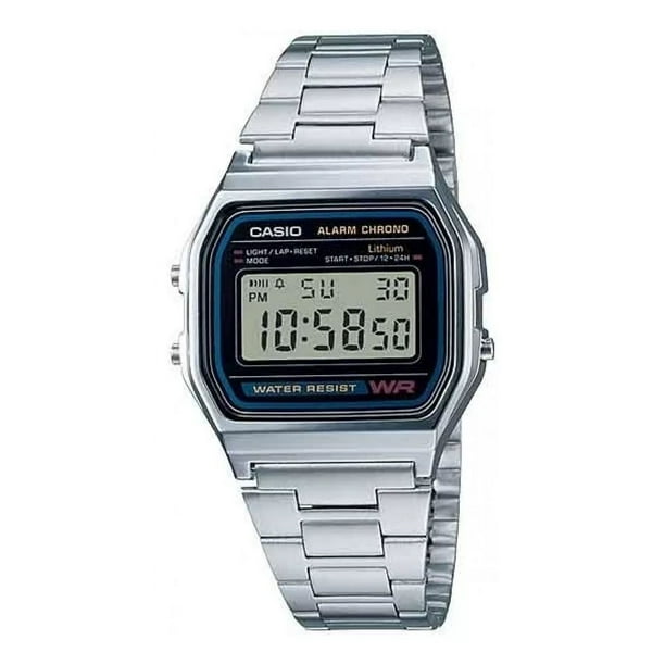 Reloj Casio A158wa-1 A158wa-1 Vestido Digital Color De La Correa Plateado Color Del Bisel Plateado Color Del Fondo P