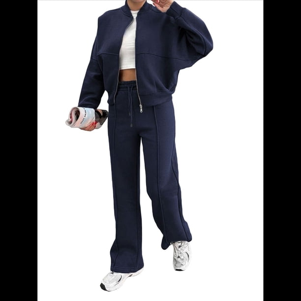 Conjuntos de Salón para Mujer, Conjunto Deportivo de 2 Piezas, Sudadera, Pantalón Deportivo de Pierna , Conjunto Deportivo A Juego Azul Oscuro M
