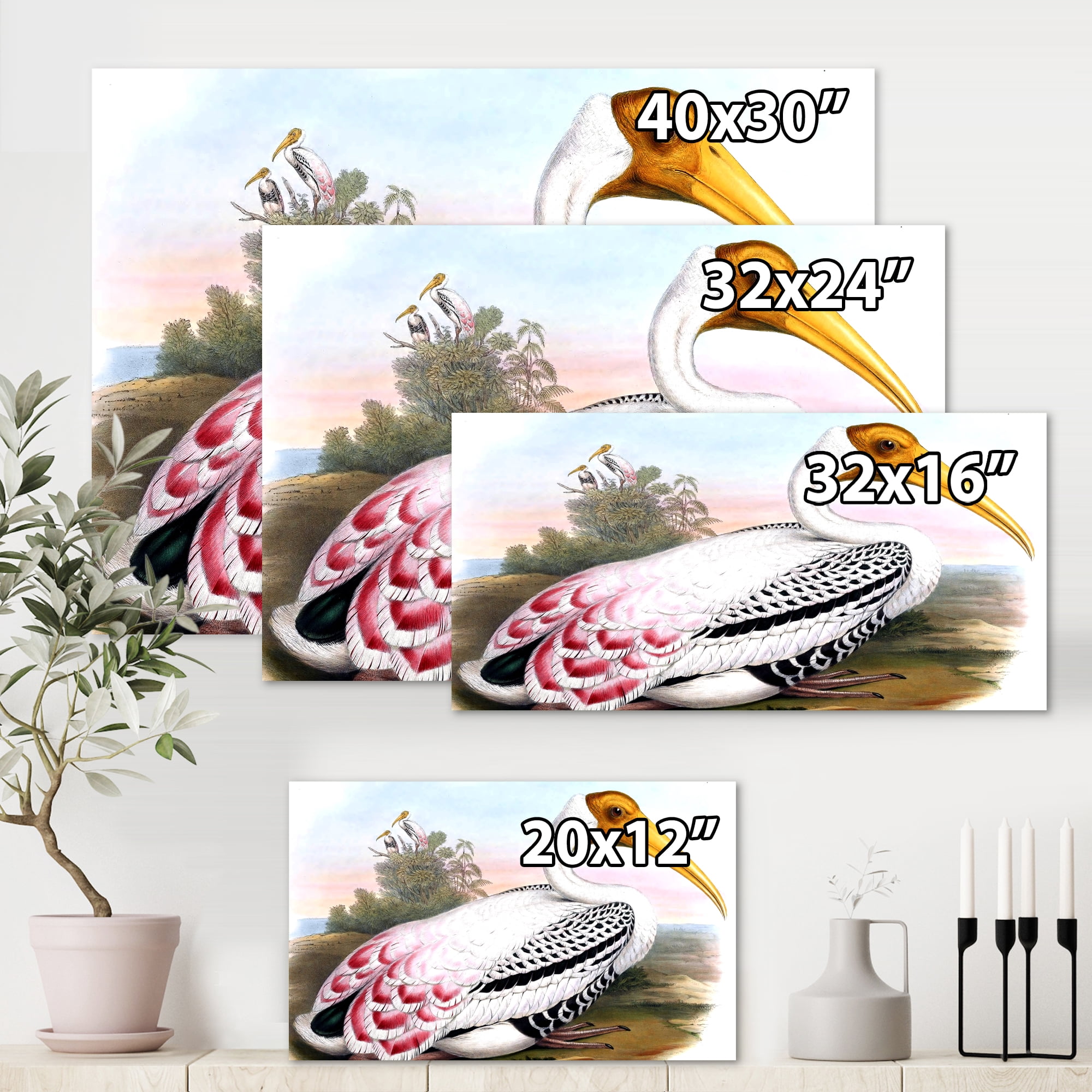 Designart ' Vintage Countryside White Birds ' Farmhouse Canvas Wall Art Print