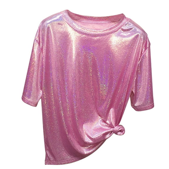 Yokua Women's Crew Neck Tee Top Loose Short Sleeve T-shirt Nice Shiny Glitter T-shirt