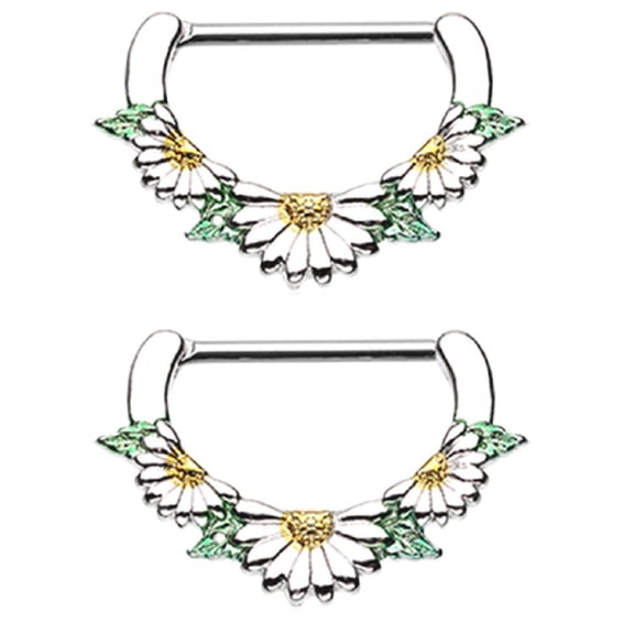 Nipple Rings Daisy Garden Icon Nipple Clicker Sold as a Pair 14g
