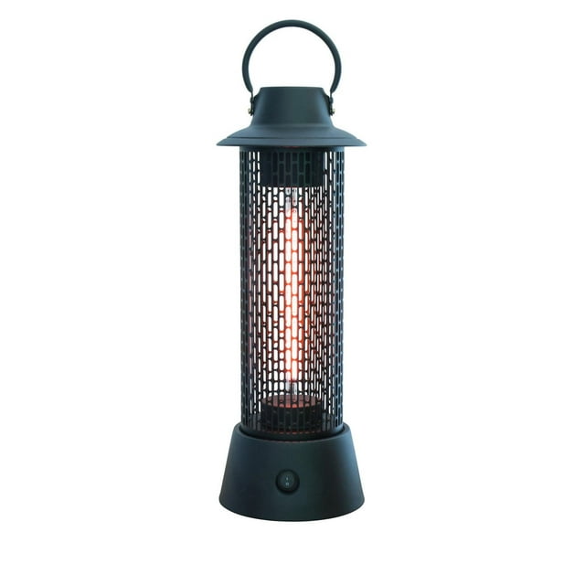 black Westinghouse portable infrared electric outdoor heater with protective metal mesh casing and top handle for hanging