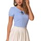 thumbnail image 4 of INSPIRAR CHIC Blusa de cuello Peter Pan con lazo para mujer, de manga corta, sólida, casual, top de verano XS azul claro, 4 of 5