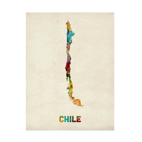 Trademark Fine Art Michael Tompsett Chile Watercolor Map Canvas Wall Art - 24x32