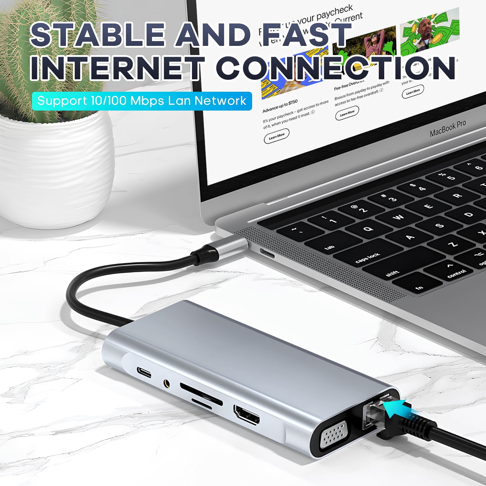 SUGIFT 11-in-1 USB C Hub Docking Station with 4K HDMI and SD Card Reader for Laptop and Tablet, Gray