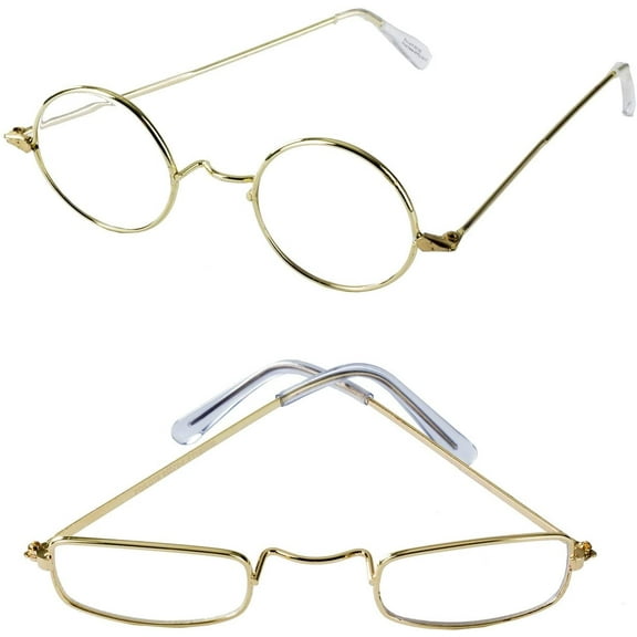 Cp Round and Rectangular Santa Clause Glasses Gold Clear Lens Great For Christmas ( 2 Piece Set )
