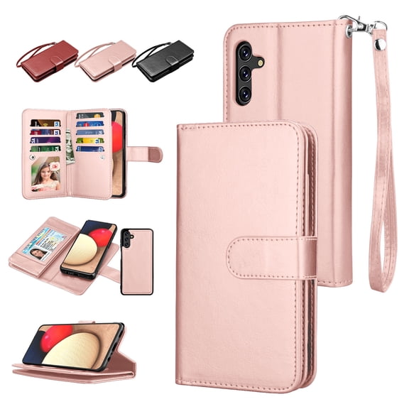 Takfox Compatible for Samsung Galaxy A13 (5G) Case, for Galaxy A13 (5G) Wallet Case, PU Leather ID Credit Card Holder Folio Flip Cover [9 Card Slots] [Magnetic] Detachable Case & Strap,Rose