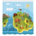 thumbnail image 3 of Animals Shower Curtain, Planet Globe with Cheerful Animals of All Kinds Snowy Mountains and Sunny Blue Sky, Fabric Bathroom Set with Hooks, 69W X 84L Inches Extra Long, Multicolor, by Ambesonne, 3 of 3