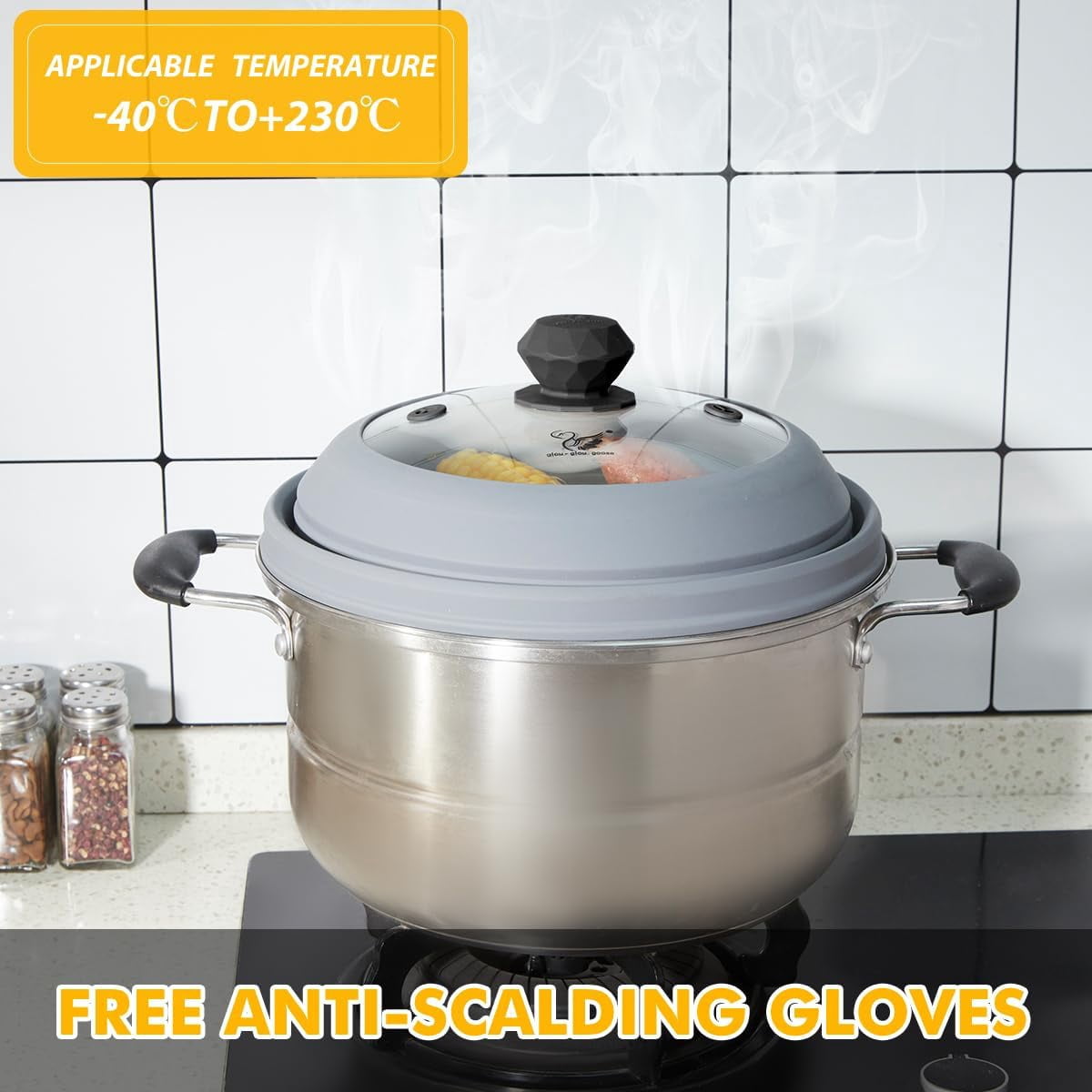 Microwave Splatter Cover Vented Glass Cover Splatter Guard Lid with Collapsible Silicone for Food as Pot Cover Plate Cover 10.5 inch for 6 7 8 9 10 inch Plate Bowl