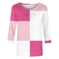 thumbnail image 5 of ZQGJB Fall Womens 3/4 Sleeve Color Block Print Shirts Lightweight Casual Dressy Round Neck Graphic T-Shirts Trendy Athletic Workout Pullover Tops Hot Pink S, 5 of 5