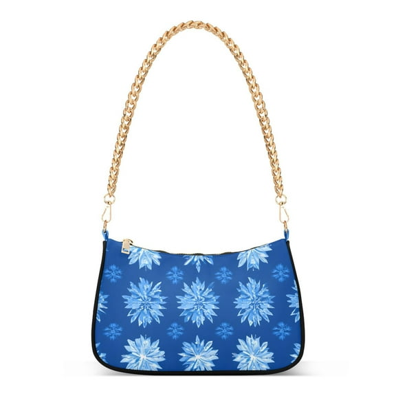 Ryvnso Blue Snowflakes Womens Chain Shoulder Bag Tote Handbags Clutch Hobo Purse with Zipper for Travel