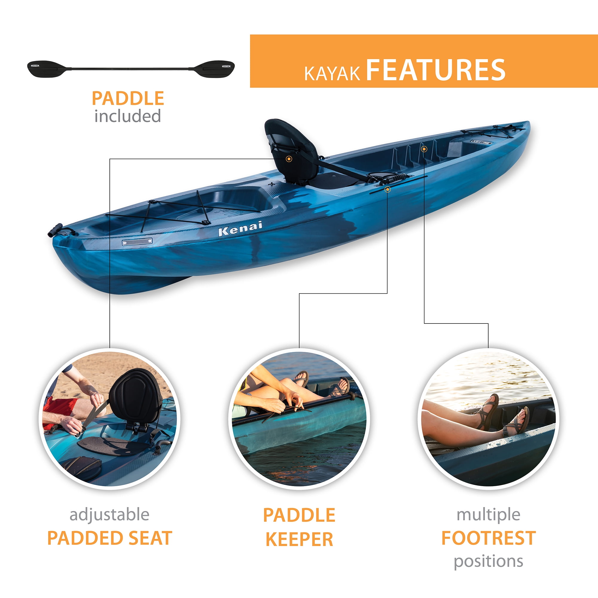 Lifetime Kenai 10 ft 3 in Sit-On-Top Kayak with Paddles, 2 Pack, Lightning Fusion (91210)