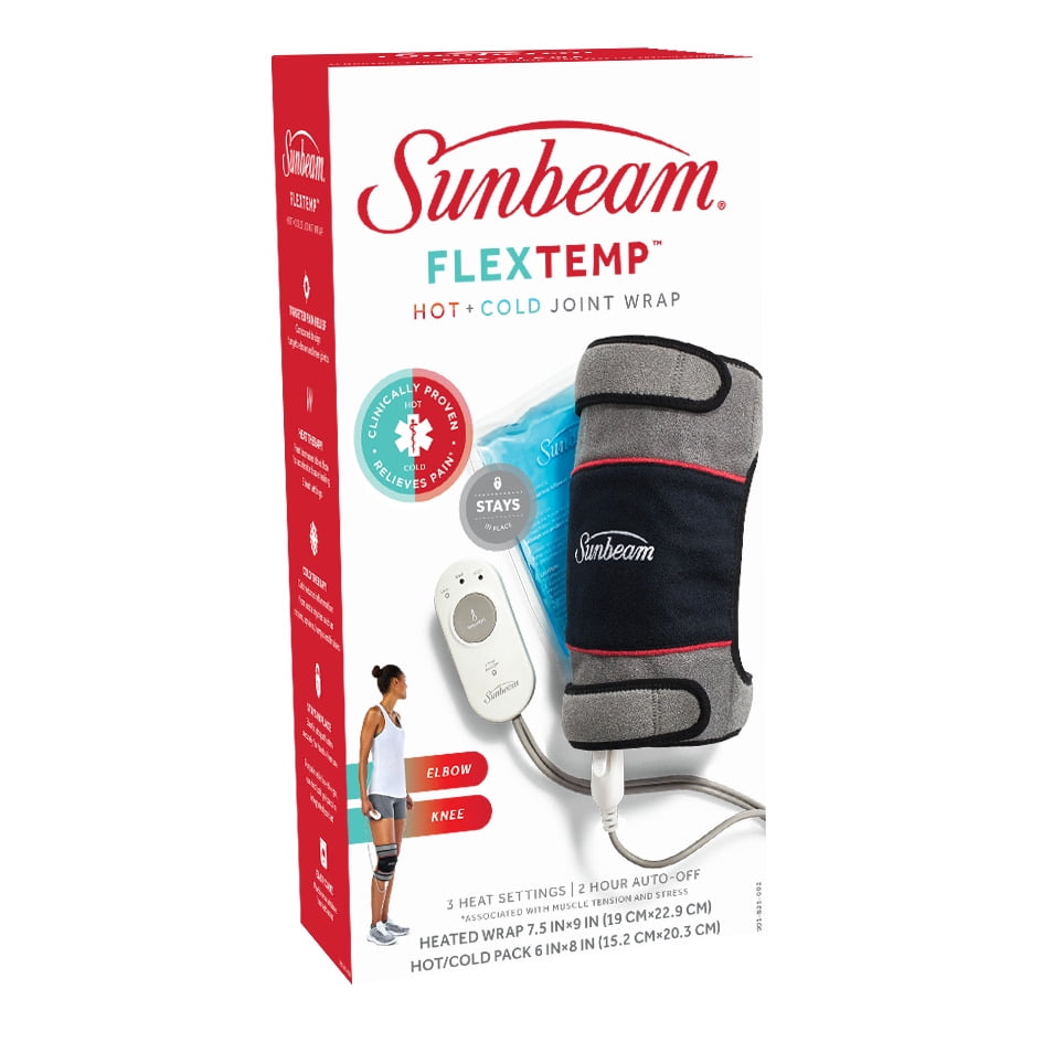 Sunbeam FlexTemp Joint Wrap for Pain Relief | Hot and Cold Therapy for Elbow or Knees | Heating Pad with 3 Heat Settings & Freezable/Microwavable Gel Pack and 2 Hour Auto Off