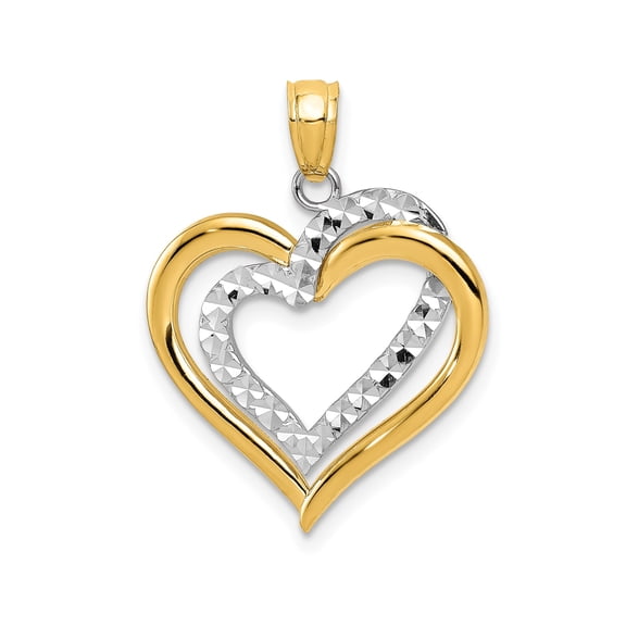 14k Two-Tone Gold Interlocking Open Heart Pendant Charm, Diamond-Cut Polished