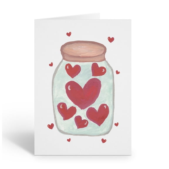 Stonehouse Collection | Watercolor Red Hearts in a Jar Note Card | 10-Pack Blank