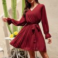 thumbnail image 3 of WJHWSX Womens Dresses,Dresses for Women,Womens Fall Dresses,Long Sleeve,V Neck,Easy Care,Solid,L(US:8), 3 of 3