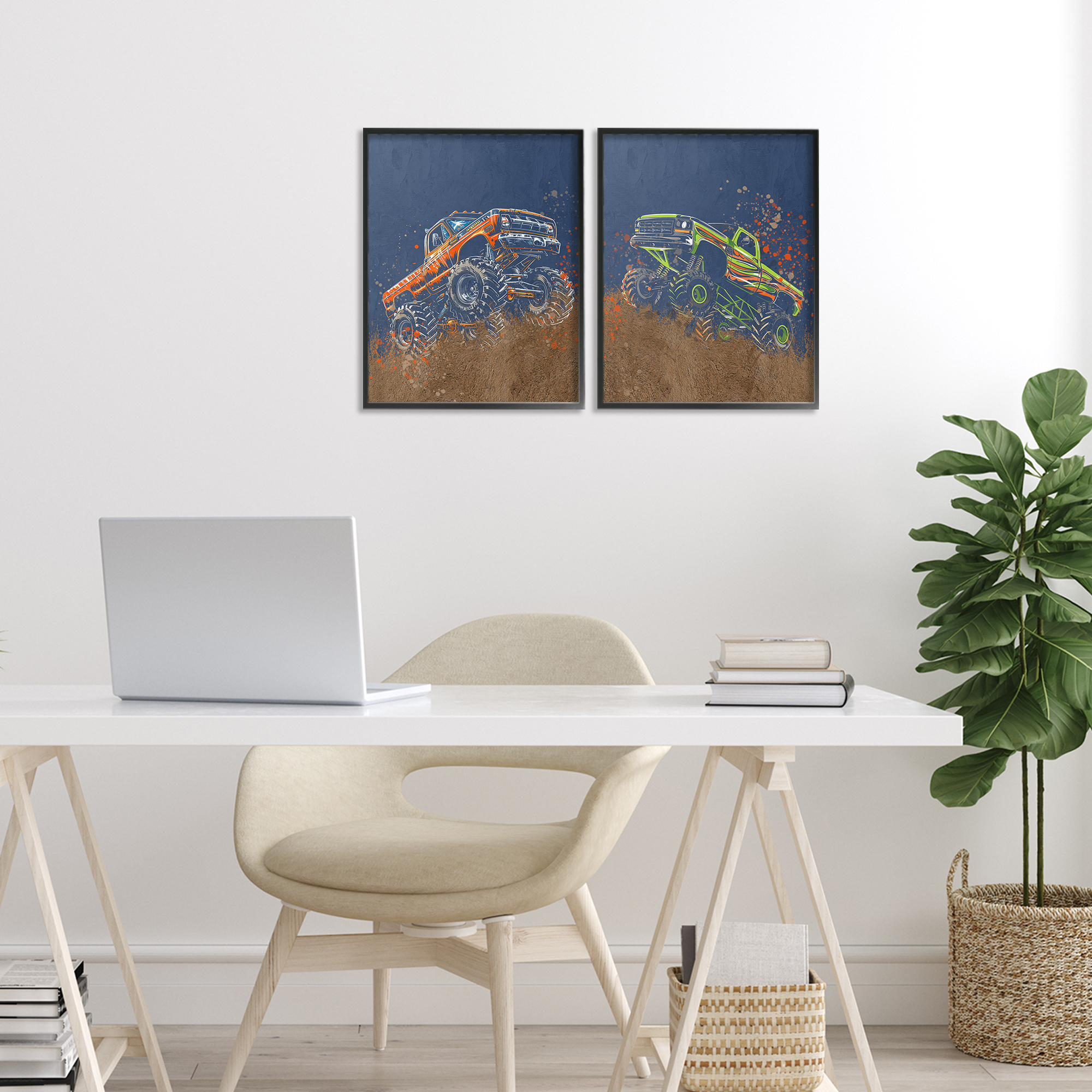 Monster Truck Jam 2 Piece Black Framed Giclee Art Set, design by Kim Allen