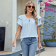 thumbnail image 5 of Blusas de Verano para Mujer, con Volantes, Corta, Cuello Redondo, Informales, Plisadas Al Frente, Básicas. Azul L, 5 of 9