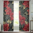 thumbnail image 2 of Christmas Sheer Curtains 72 Inches Long 2 Panels Set, Window Sheer Curtains for Living Room/Bedroom, Poinsettia Red Botanical Floral Light Filtering Rod Pocket Curtain 52'' x 72'' x 2, 2 of 7