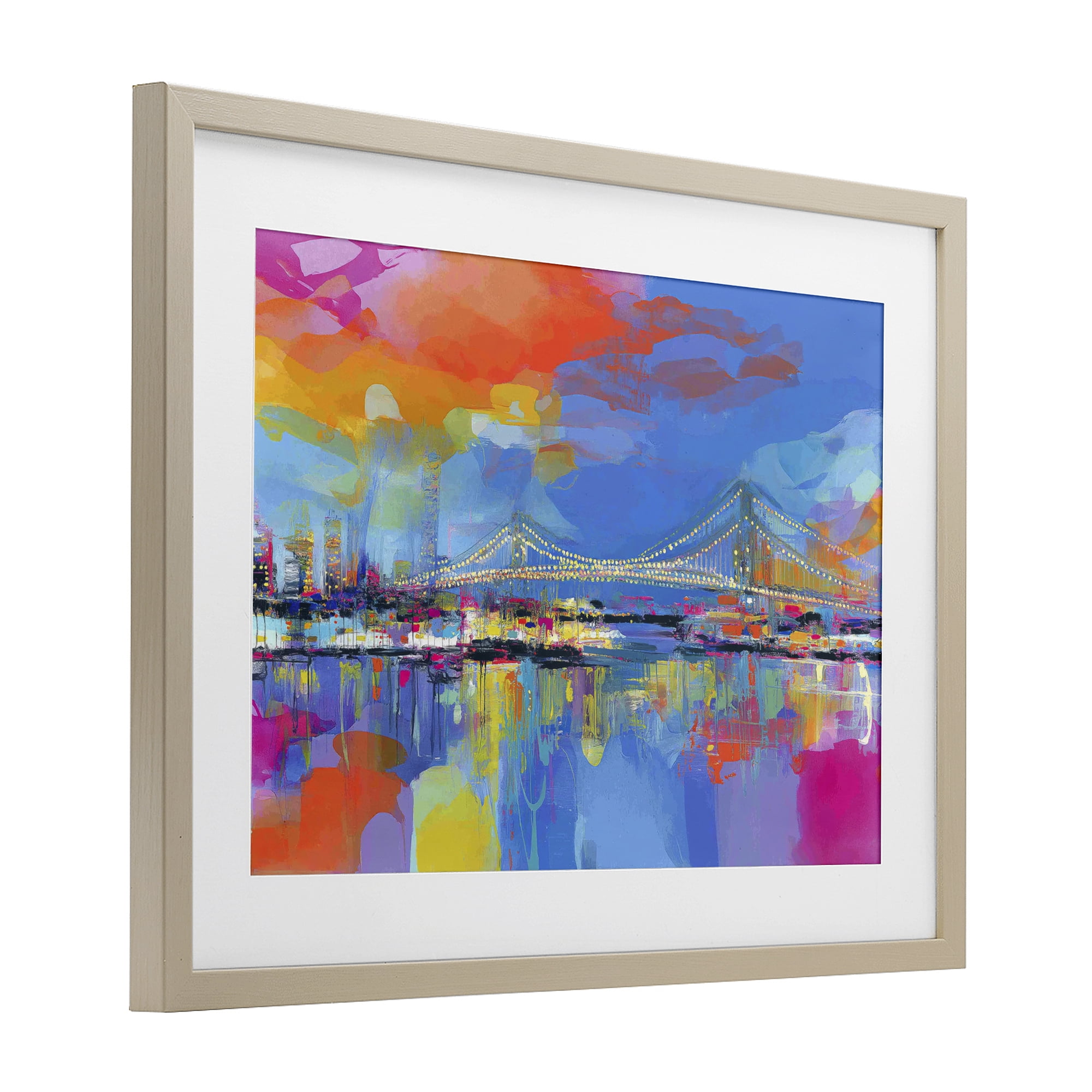 Stupell Industries Bay Bridge Aglow at Sunrise Birch Framed Print Under Glass, design by Chromatic Storm Studio