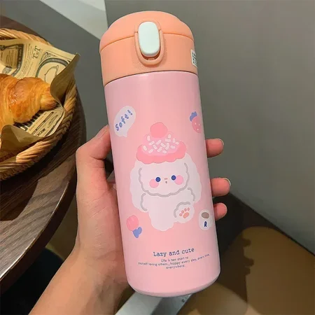

380ML Stainless Steel Thermos Vacuum Flask Cute Cartoon Thermal Water Bottle for Girls Insulated Straw Cups Tumbler Drinkware PLM01