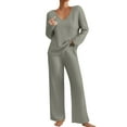 thumbnail image 2 of 2 Piece Sweater Sets For Women V Neck Long Sleeve Knit Sweater Wide Leg Pants Sweatsuit Fall Lounge Wear Army Green 2XL, 2 of 6