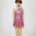 thumbnail image 4 of Pandaie Robe Métallique à une Épaule pour Filles 3-12 Ans Sans Manches Jazz Latin Ballet Danse Robes Plissées Hip-Hop Gymnastique Tenue de Danse Rouge 100(3-4 Ans), 4 of 6