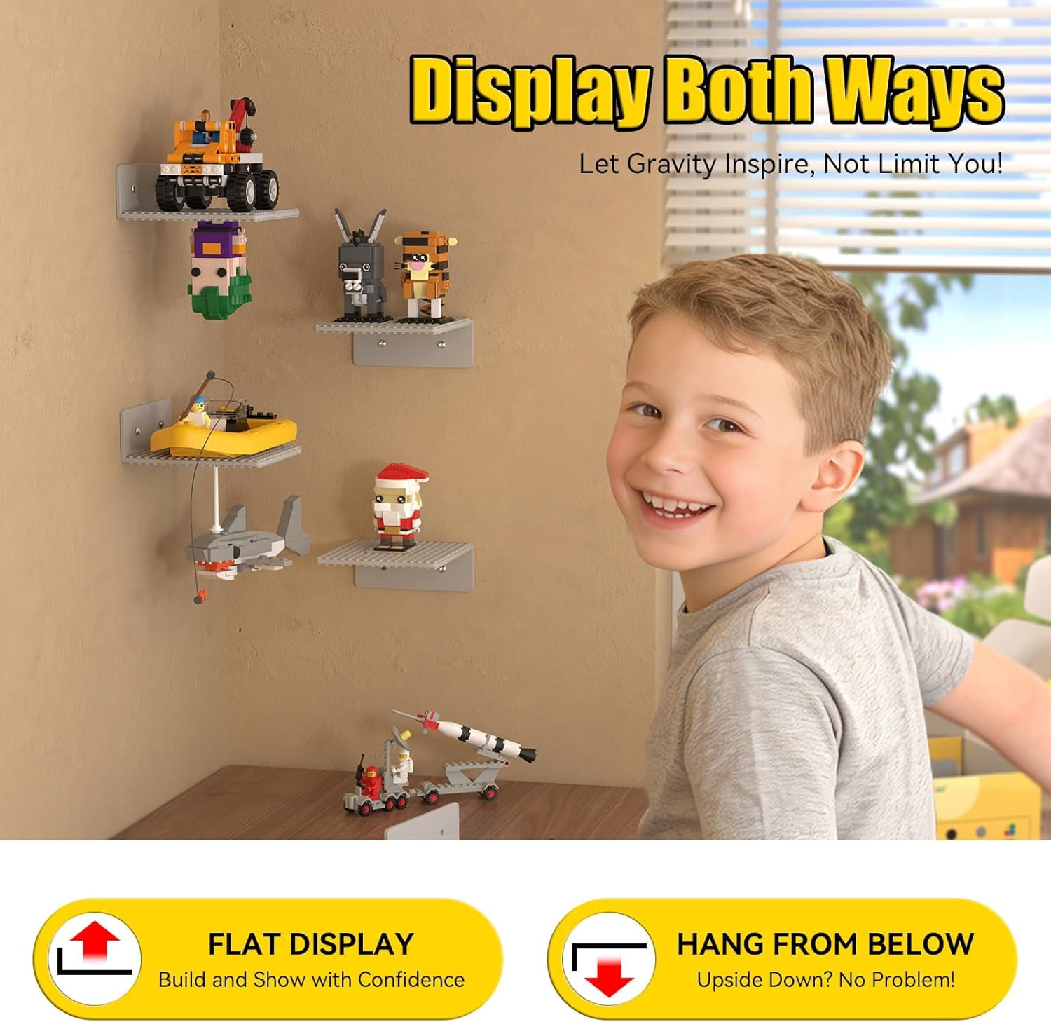 BlissBox Classic Collection 5.5 Inch x 6.89 Inch Display Shelves Compatible with LEGO Building Bricks ABS Floating Shelves (6 Count)