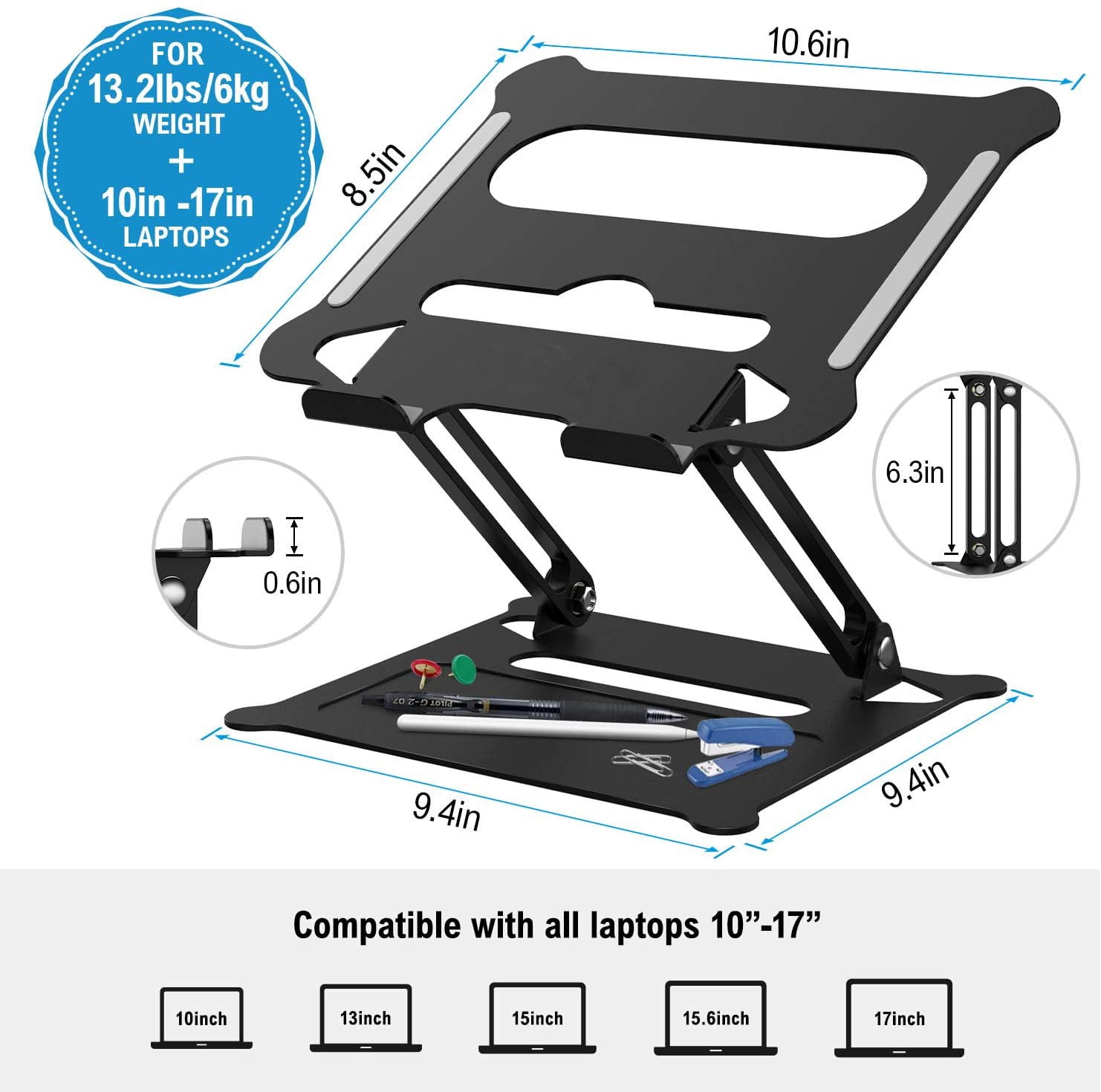 Adjustable Laptop Stand,Portable Laptop Computer Stand Riser&Multi-Angle Stand with Heat-Vent to Elevate Laptop Holder for Mac,Notebook,Lenovo KT1-black