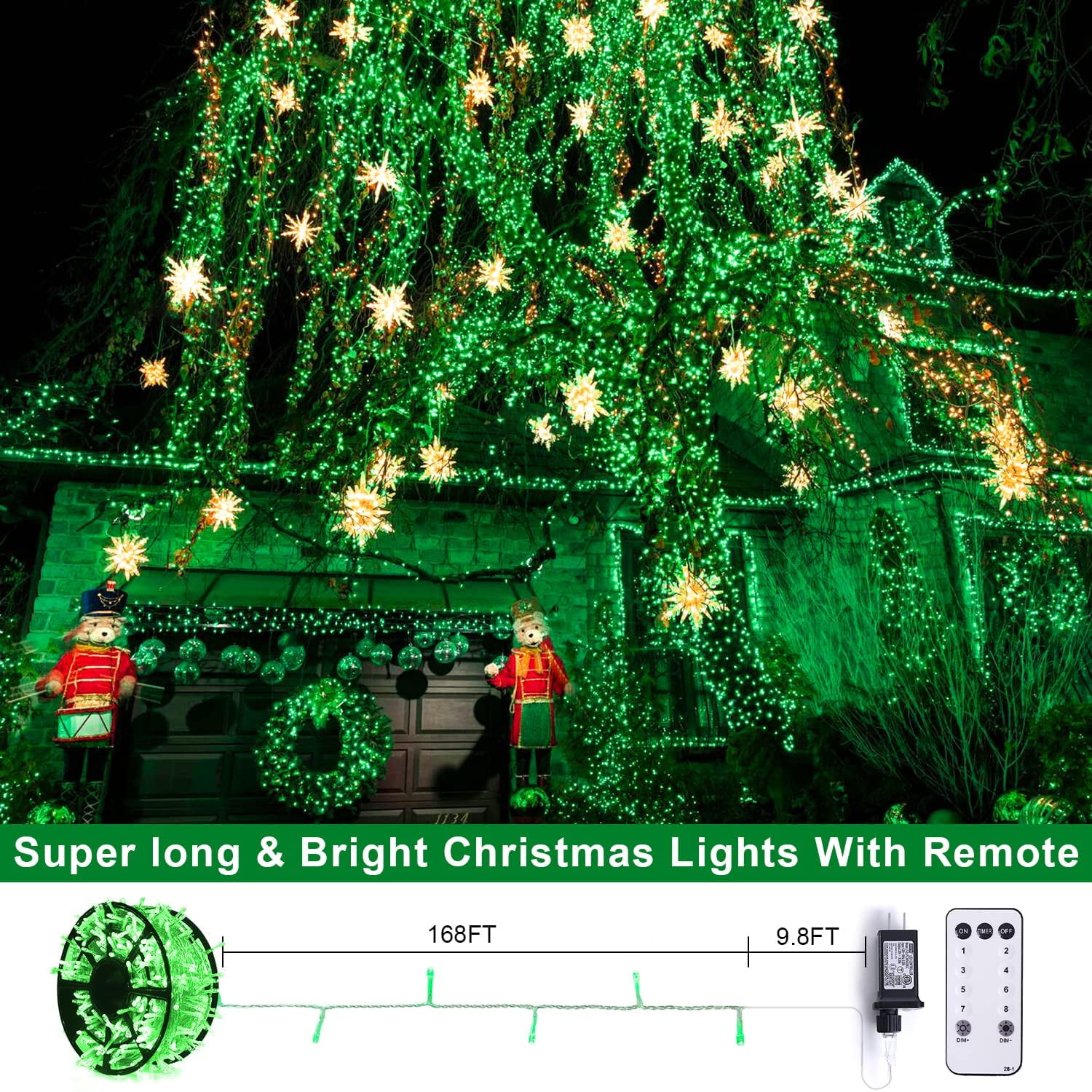 JMEXSUSS 600 Green String Lights Outdoor Waterproof,St Patricks Day Decorations Lights, 8 Modes Green LED Christmas Lights Clear Wire Plug in for Indoor Halloween St Patricks Day Christmas Tree Decor