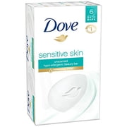 Dove Beauty Bar More Moisturizing Than Bar Soap Sensitive Skin With Gentle Cleanser for Softer Skin, Fragrance-Free, Hypoallergenic Beauty Bar 3.75 oz, 6 Bars