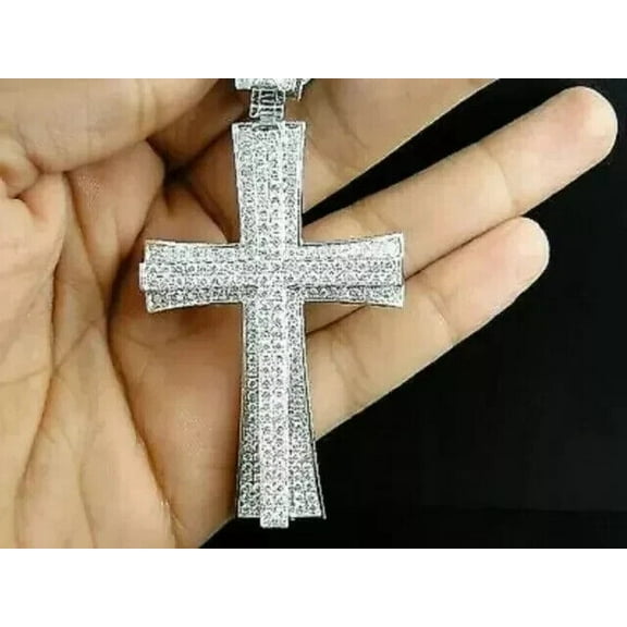New Trending Cross Pendant 3Ct Round Cut Diamond Cross Cluster Men's Pendant 14K White Gold Plated