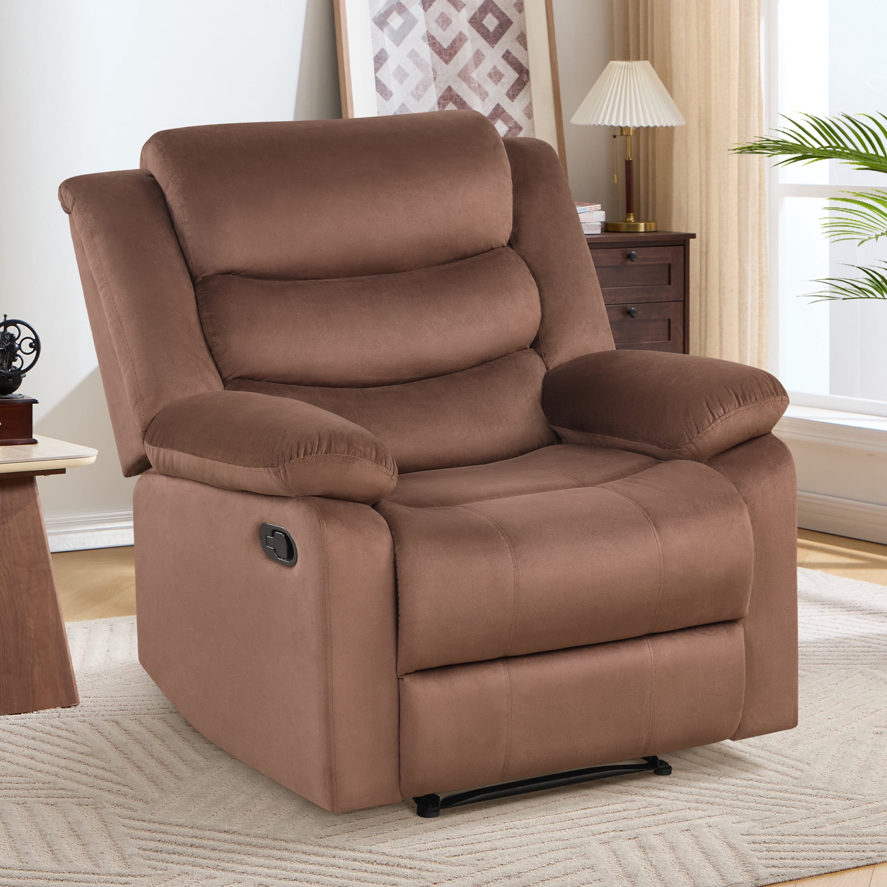 Bonzy Home Modern Comfort Reclining Chair Breathable Fabric Recliner Chairs, Brown