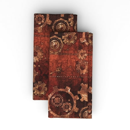 

Linen Cotton Canvas Dinner Napkins (Set of 2) - Gears Steampunk Vintage Abstract Geometric Print Cloth Dinner Napkins by Spoonflower