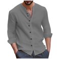 thumbnail image 1 of Autumn And Winter Men's Retro Long Sleeved Cotton Linen Shirt Solid Casual Top2XL, 1 of 5