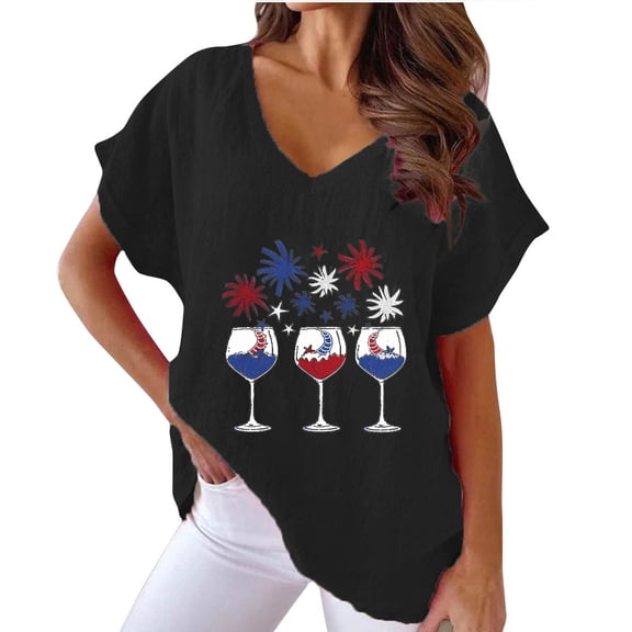 GERsome Patriotic T Shirts for Women American Flag Shirts 4th of July Tshirt USA Star Stripes Graphic Tees Casual V Neck Short Sleeve Tops S-3XL