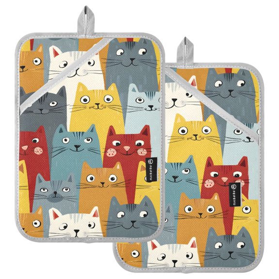 Ryvnso Beautiful Doodle Cats Pattern Oven Mitts Heat Resistant Pot Holders Set of 2 Hot Pads