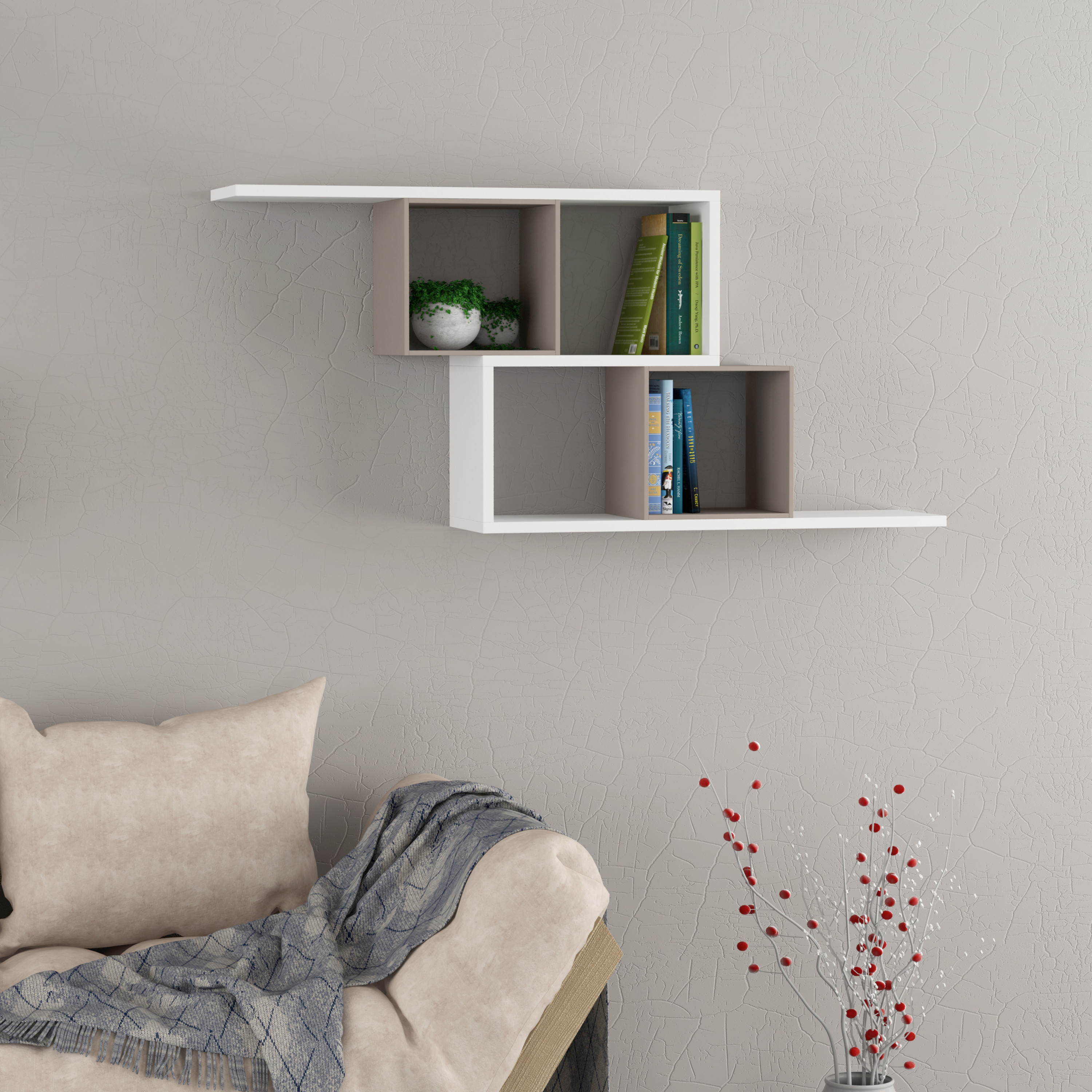 Ada Home Decor Furniture 49.21" 2 Tier White Walost Modern Wall Shelf