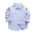 thumbnail image 4 of Boys Girls Shirts Long Sleeve Button Down Collared Checked Shirt with Chest Pocket Kids School Uniform 2-9 Years, 4 of 9