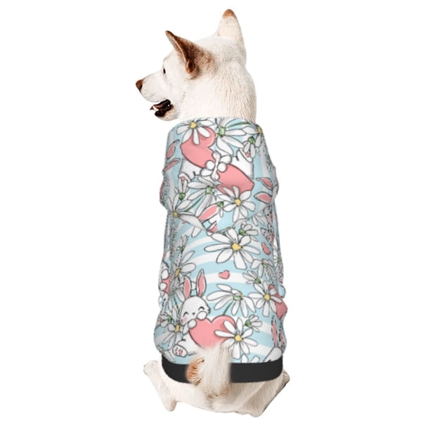 Fotbe Cute Rabbit And Heart Sudadera con Estampado para Perros Pequeños – Suéter con Capucha para Mascotas, Tela Suave de Forro Polar con Bolsillo-X-Small